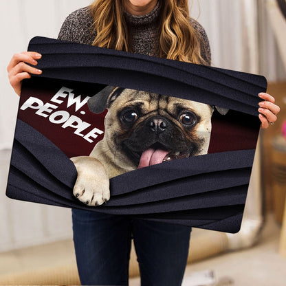 Pug Welcome Doormat, Funny Pug Ew, People Unique Gift For Dog Puppy Pet Lover Black Welcome Doormat, Pets Home Decor Door Mat
