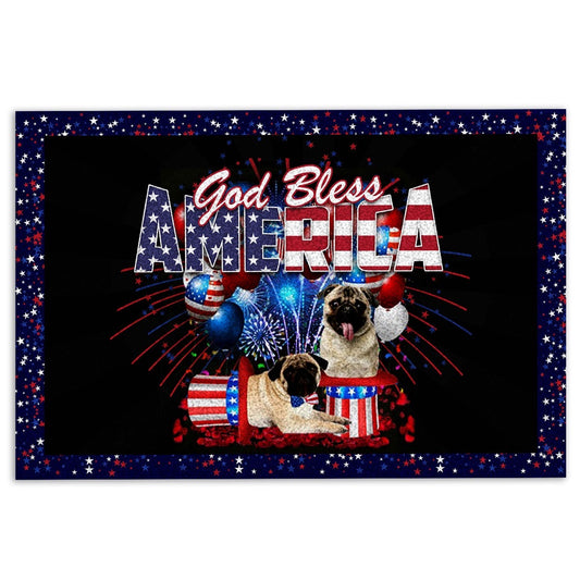 Pug Welcome Doormat, Pug God Bless America Patriotic 4th of July Independence Day Welcome Doormat, Pets Home Decor Door Mat