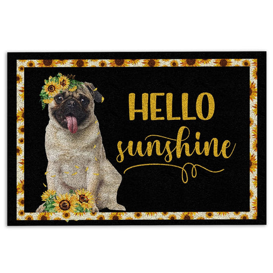 Pug Welcome Doormat, Pug Hello Sunflower Floral For Dog Puppy Lover Black Welcome Doormat, Pets Home Decor Door Mat