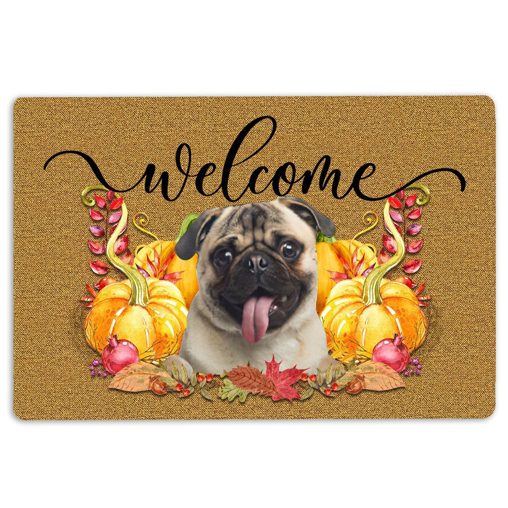 Pug Welcome Doormat, Pumpkin Spice Pug Dog Welcome Fall Autumn Welcome Doormat, Pets Home Decor Door Mat