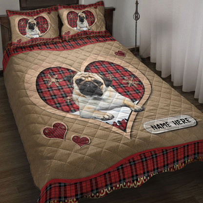 Pugmas Heart Red Plaid Bedding Set, Christmas Beddings, Xmas Bedding Sets