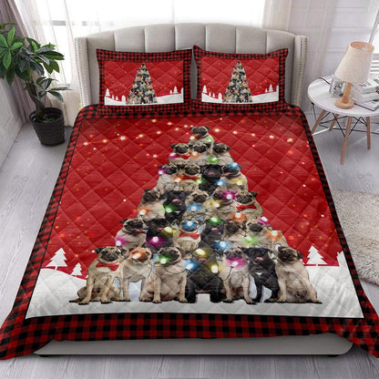 Pugmas Noel Xmas Tree Dog Bedding Set, Christmas Beddings, Xmas Bedding Sets