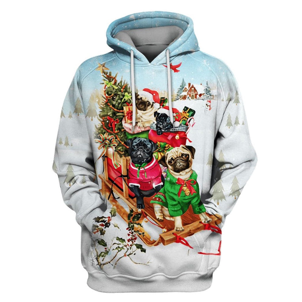 Pugs Bringing Christmas Presents All Over Print Shirt, Christmas Hoodie, Christmas Sweatshirt