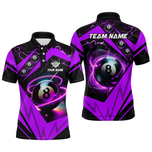 Purple 8 Ball Pool Billiard Polo Custom Billiard Polo Shirts Team League Billiard Shirts, Billiard Team Polo Shirts