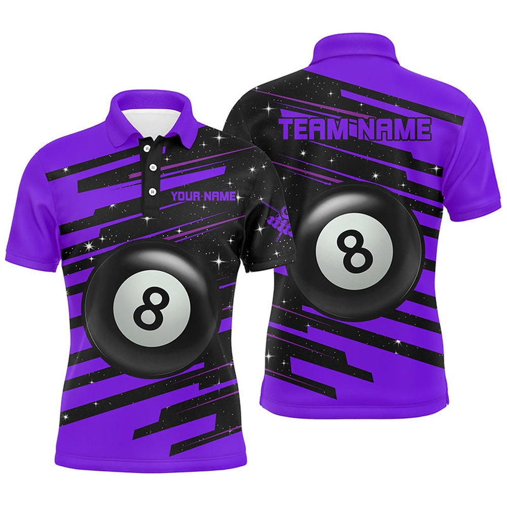 Purple 8 Ball Pool Billiard Polo Polo Shirts Custom Team League Billiard Shirts, Billiard Team Polo Shirts