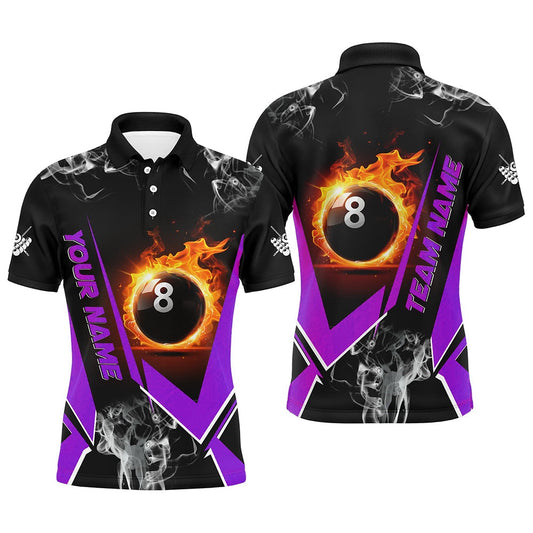 Purple Billiard Polo Flame 8 Ball Pool Custom Billiard Shirts Team League Billiard Uniform, Billiard Team Polo Shirts