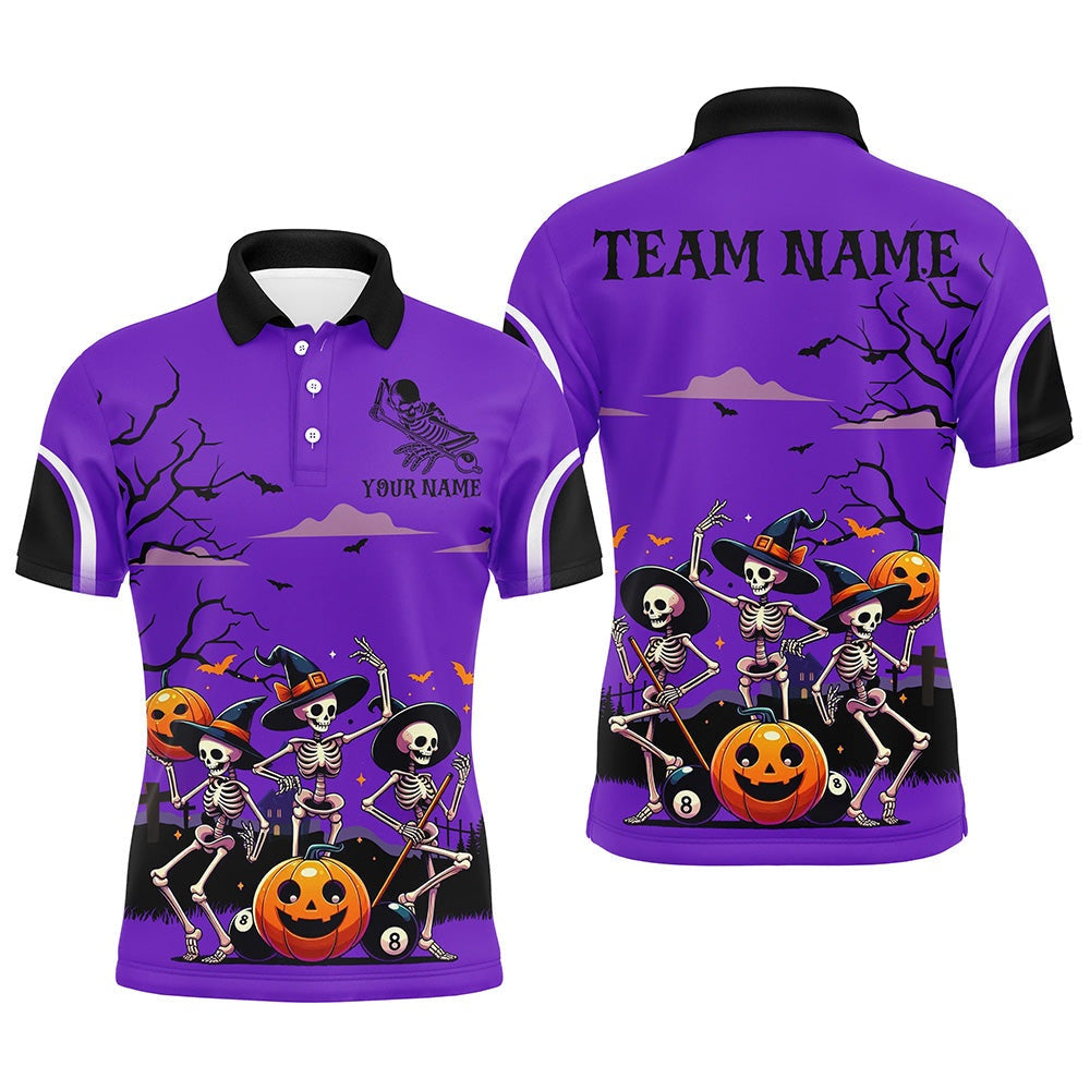 Purple Halloween Spook Night Skeleton Dance Custom Billiard Shirts, Billiard Halloween Outfit, Billiard Team Polo Shirts