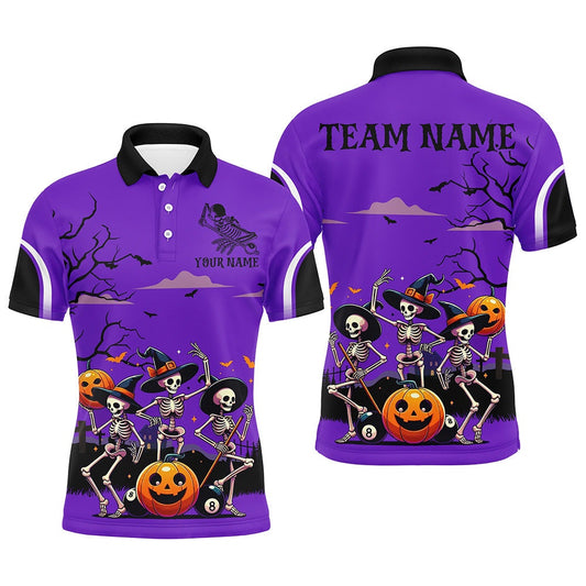 Purple Halloween Spook Night Skeleton Dance Custom Billiard Shirts, Billiard Halloween Outfit, Billiard Team Polo Shirts