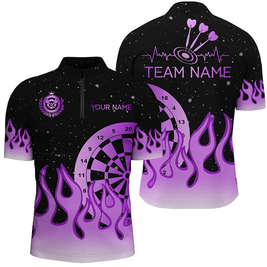 Purplee Dartboard Fire Flame Men Darts Jersey Shirt Custom Team Jersey Darts Gift, Darts Team Jersey Shirt