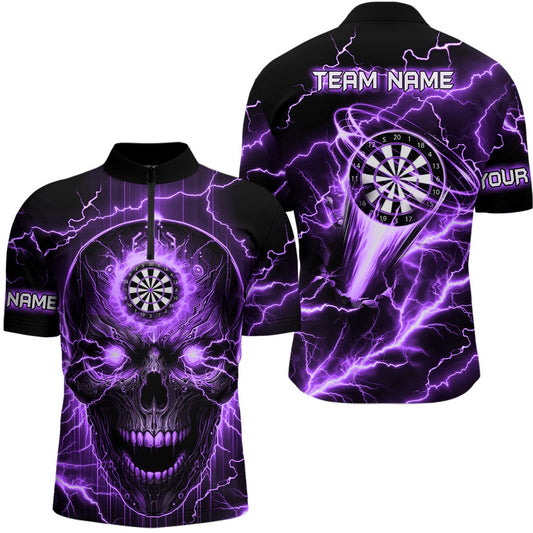 Purplee Darts Skull Men Jersey, Jerseys Shirt Custom Lightning Thunder Team League Dart Jersey, Darts Team Jersey Shirt