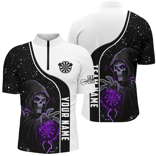 Purplee Death Skeleton Darts Men Jersey Custom Darts Shirts For Team Darts Jersey, Darts Team Jersey Shirt