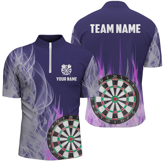 Purplee Fire Flame 3D Dartboard Men Darts Jerseys Shirts Custom Darts Team Jersey, Darts Team Jersey Shirt