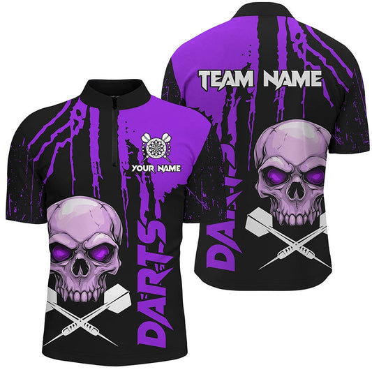 Purplee Grunge Custom Skull Dart Shirts For Men, Scary Darts Jerseys, Darts League Team Shirt, Darts Team Jersey Shirt