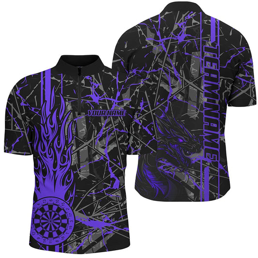 Purplee Grunge Dart Jerseys For Men, Fire Flame Dart Board Custom Name Dragon Darts League Shirt, Darts Team Jersey Shirt
