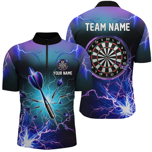 Purplee Thunder Lightning 3D Darts Jersey Shirt Custom Dart Shirt For Men Dart Jersey, Darts Team Jersey Shirt