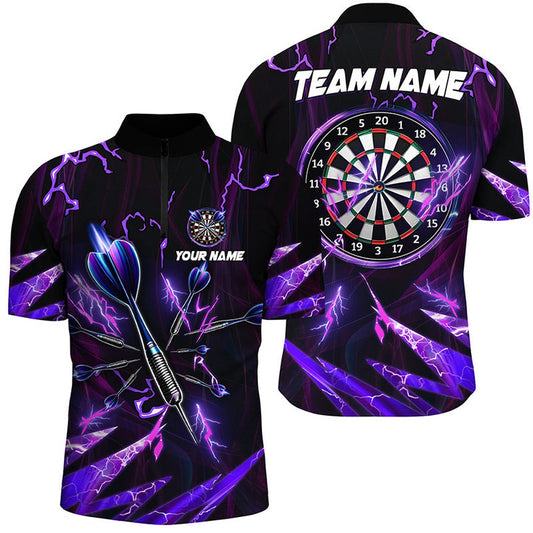 Purplee Thunder Lightning 3D Darts Jersey Shirt Custom Dart Shirts For Men Dart Jersey, Darts Team Jersey Shirt