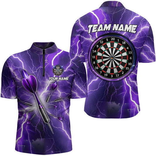 Purplee Thunder Lightning 3D Women Darts Jerseys Custom Dart Shirts For Men Dart Jersey, Darts Team Jersey Shirt
