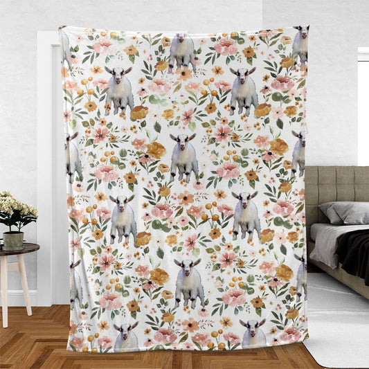 Pygmy Goat Floral Pattern Blanket, Farm Blanket, Farm Animal Blanket