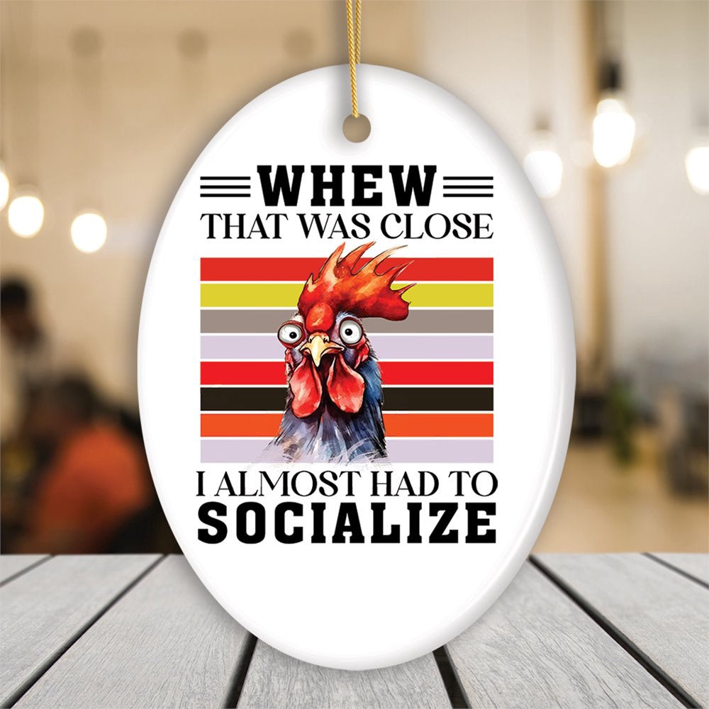 Quirky Antisocial Rooster Ceramic Ornament, Cute and Funny Christmas Gift, Christmas Ornament