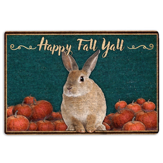 Rabbit Welcome Doormat, Bunny Rabbit Happy Fall Yall Pumpkin Fall Halloween Thanksgiving Welcome Doormat, Pets Home Decor Door Mat