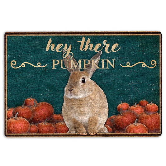 Rabbit Welcome Doormat, Bunny Rabbit Hey There Pumpkin Fall Halloween Thanksgiving Welcome Doormat, Pets Home Decor Door Mat