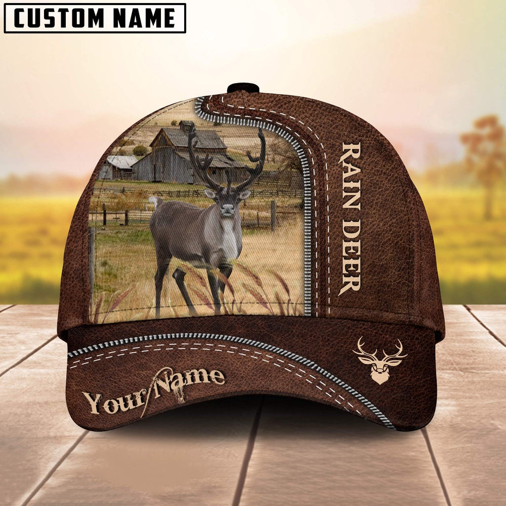 Rain Deer Customized Name Leather Pattern Cap, Farmer Cap, Cap For Farmers, Best Farm Hat, Farm Use Hat