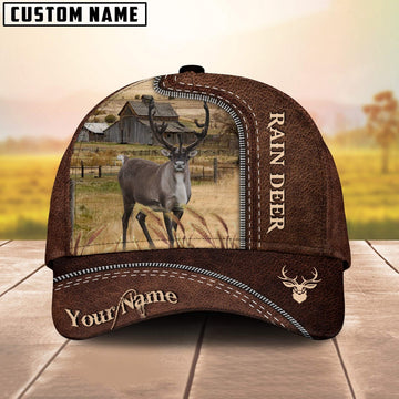 Rain Deer Customized Name Leather Pattern Cap, Farmer Cap, Cap For Farmers, Best Farm Hat, Farm Use Hat
