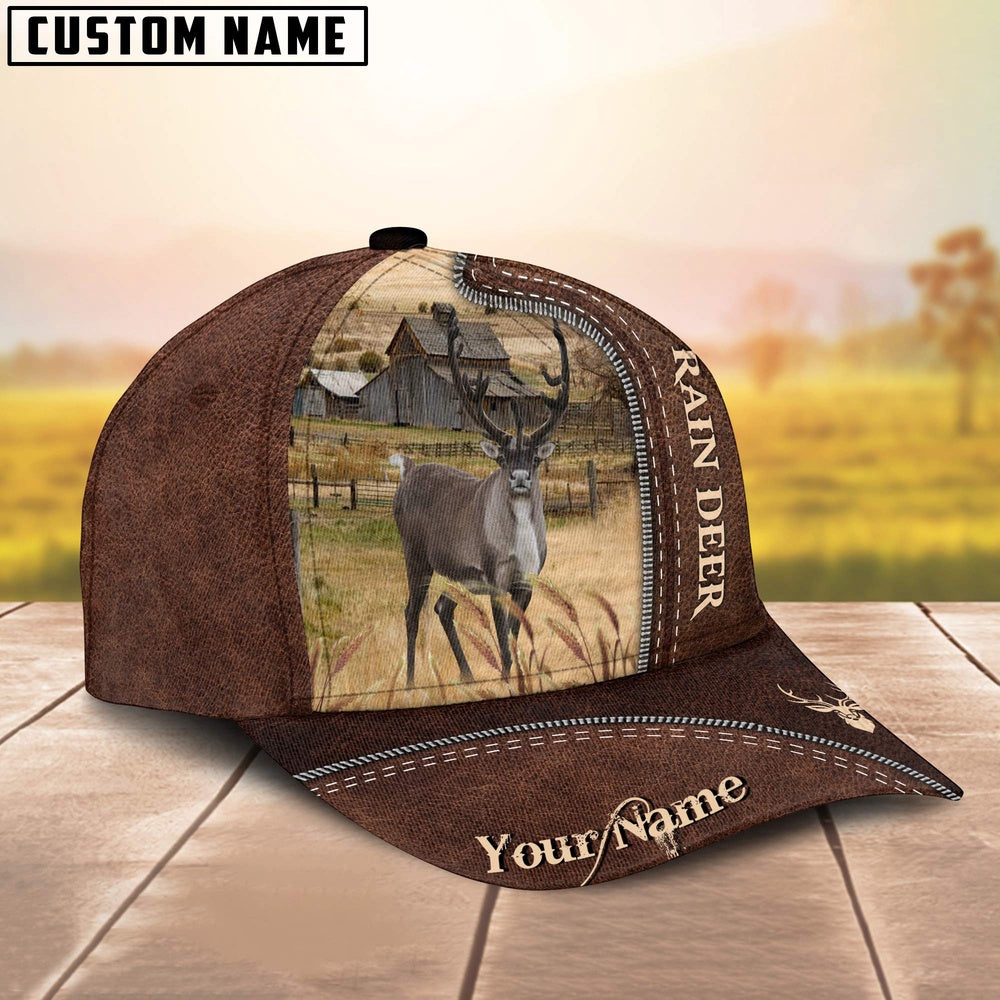 Rain Deer Customized Name Leather Pattern Cap, Farmer Cap, Cap For Farmers, Best Farm Hat, Farm Use Hat