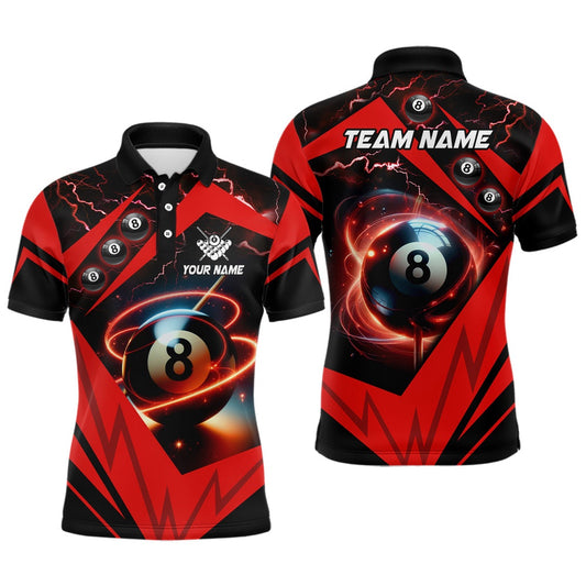 Red 8 Ball Pool Billiard Custom Billiard Polo Shirts Team League Billiard Shirts, Billiard Team Polo Shirts