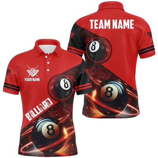 Red 8 Ball Pool Billiard Polo Custom Billiard Pool Shirts Team League Billiard Uniform, Billiard Team Polo Shirts