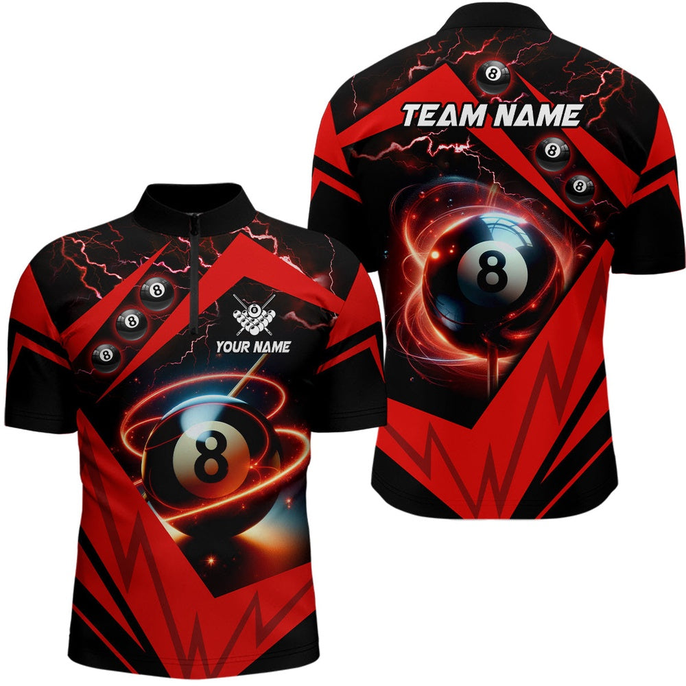 Red 8 Ball Pool Billiard Polo Custom Shirt Team League Billiard Shirts, Billiard Team Polo Shirts