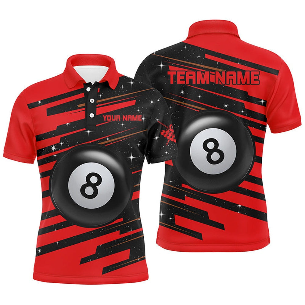 Red 8 Ball Pool Billiard Polo Polo Shirts Custom Team League Billiard Shirts, Billiard Team Polo Shirts
