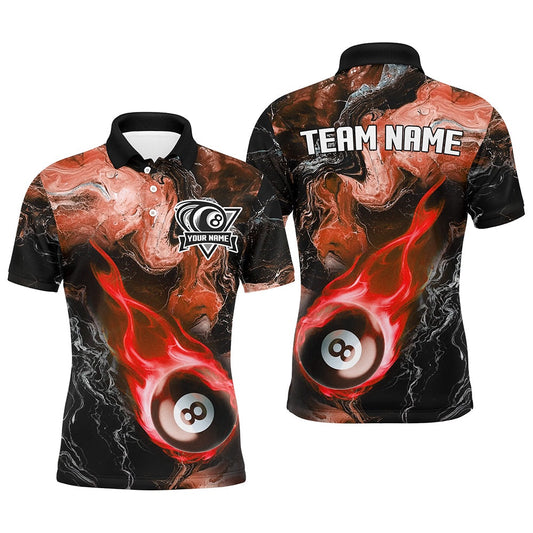 Red 8 Ball Pool Fire Flame Abstract Pattern Custom Billiard Shirts, Billiard Team Polo, Billiard Team Polo Shirts