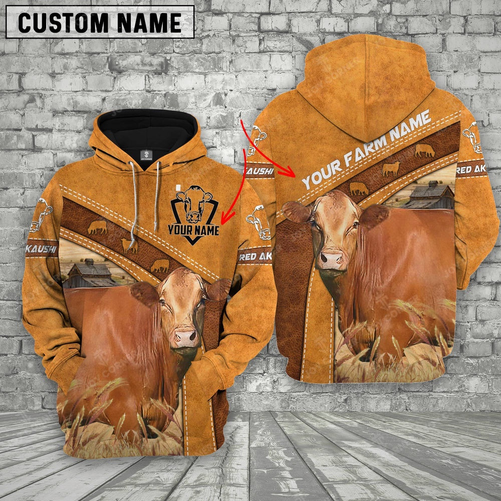 Red Akaushi 3D Customized Name Farm Name Hoodie, Farmer Hoodie, Custom Farm Shirts, Farmer T Shirt