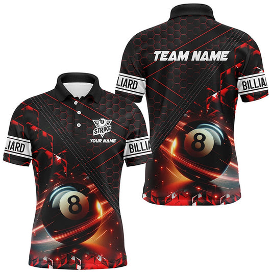 Red And Black Glowing 8 Ball Pool Custom Polo Shirts Team League Billiard Polo, Billiard Team Polo Shirts