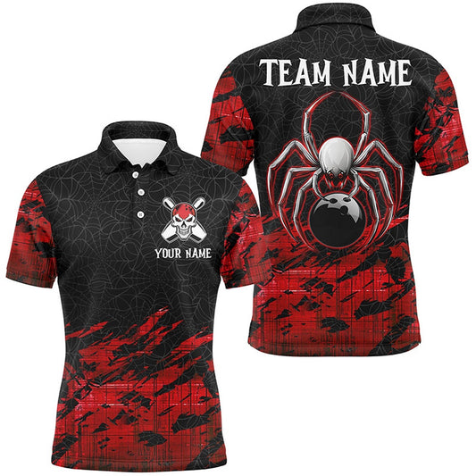 Red And Black Spider Custom Halloween Bowling Team Shirts For Men, Bowling Gifts, Bowling Team Shirts