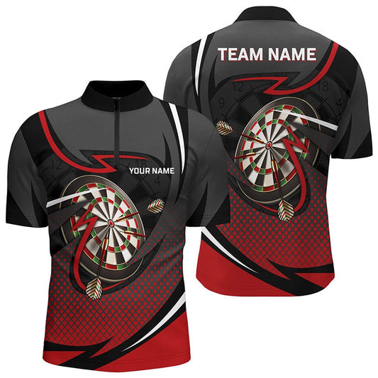 Red And Grey Sports Style Darts Jersey Shirt Custom Darts Shirt For Men Dart Jersey, Darts Team Jersey Shirt