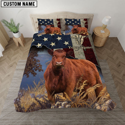 Red Angus America Customized Name Bedding Set, Farm Bedding Set, Farmhouse Bedding Set