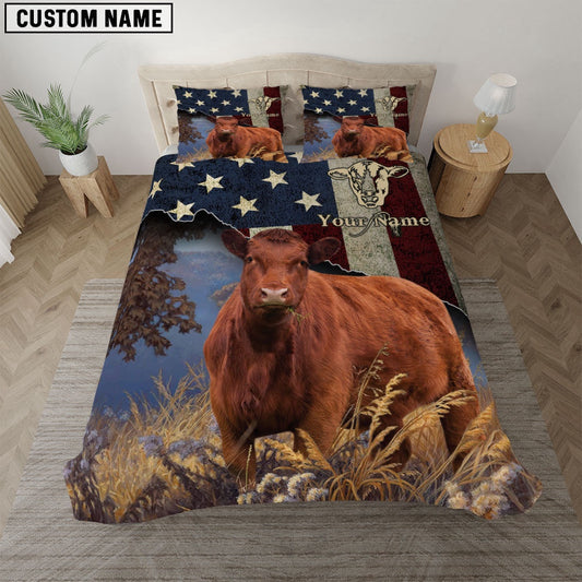 Red Angus America Customized Name Bedding Set, Farm Bedding Set, Farmhouse Bedding Set
