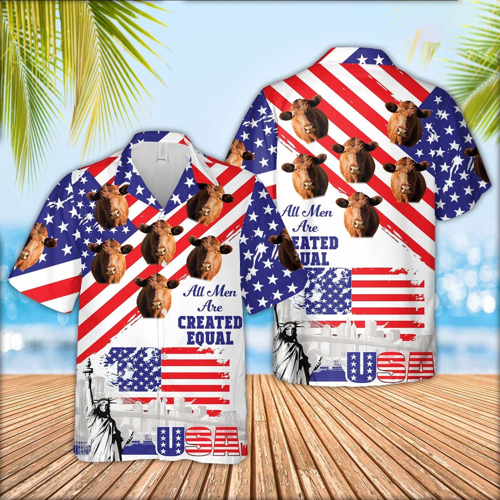Red Angus Are Men Are Created Equal Hawaiian Shirt, Farm Hawaiian Shirt, Farmer Hawaii