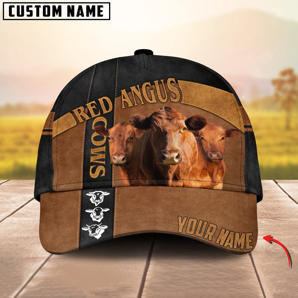 Red Angus Black Traffic Line Leather Pattern Customized 3D Cap, Farmer Cap, Cap For Farmers, Best Farm Hat, Farm Use Hat