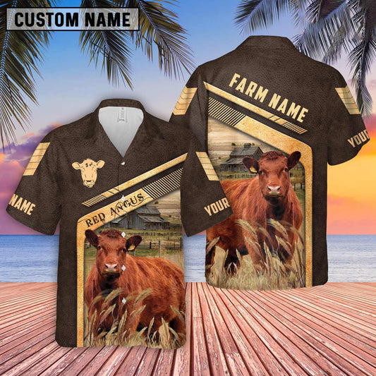 Red Angus Brown Pattern Customized Name Hawaiian Shirt, Farm Hawaiian Shirt, Farmer Hawaii