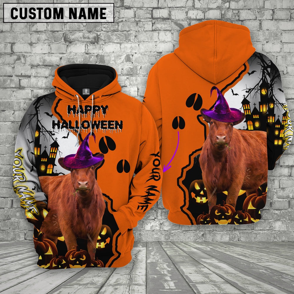 Red Angus Castle Footprint Halloween Pattern 3D Hoodie, Farmer Hoodie, Custom Farm Shirts, Farmer T Shirt