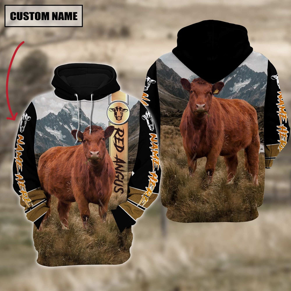 Red Angus Cattle 3D Customized Hoodie, Farmer Hoodie, Custom Farm Shirts, Farmer T Shirt