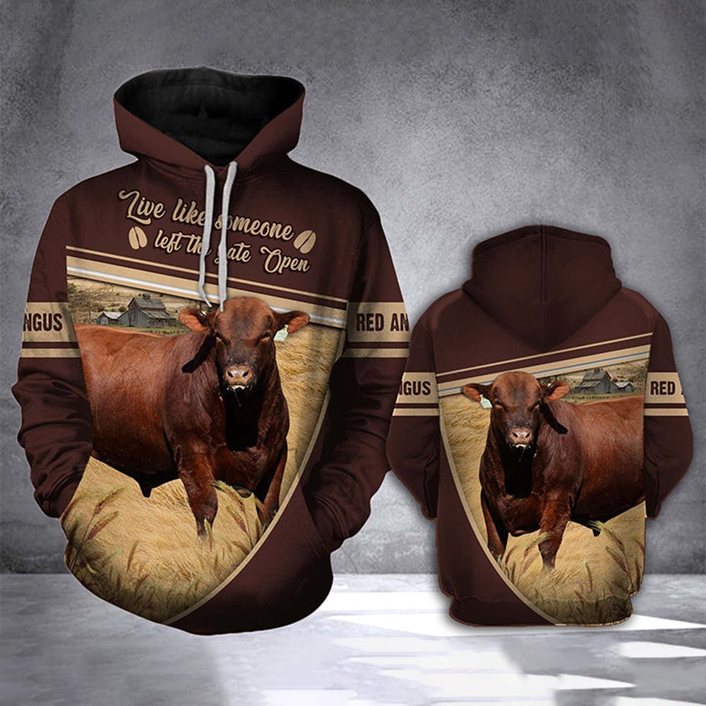 Red Angus Cattle All Over Printed Hoodie, Farmer Hoodie, Farm Themed Shirts, Farm Tee Shirts
