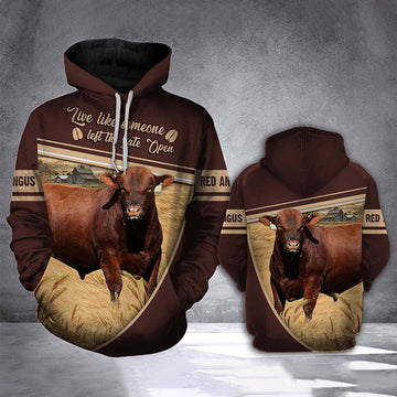 Red Angus Cattle All Over Printed Hoodie, Farmer Hoodie, Farm Themed Shirts, Farm Tee Shirts