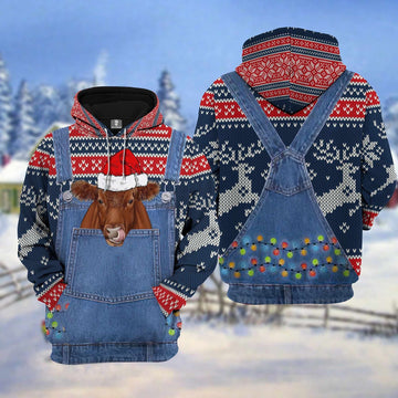 Red Angus Cattle Christmas Knitting Hoodie Pattern 3D, Farmer Hoodie, Farm Themed Shirts, Farm Tee Shirts