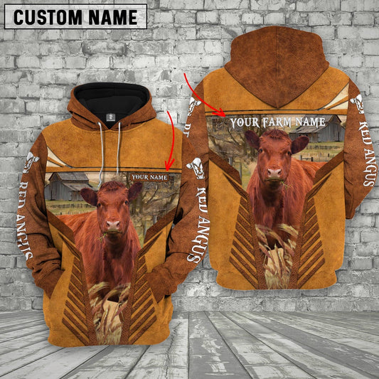 Red Angus Cattle Custom Name Printed 3D Retro Hoodie, Farmer Hoodie, Custom Farm Shirts, Farmer T Shirt