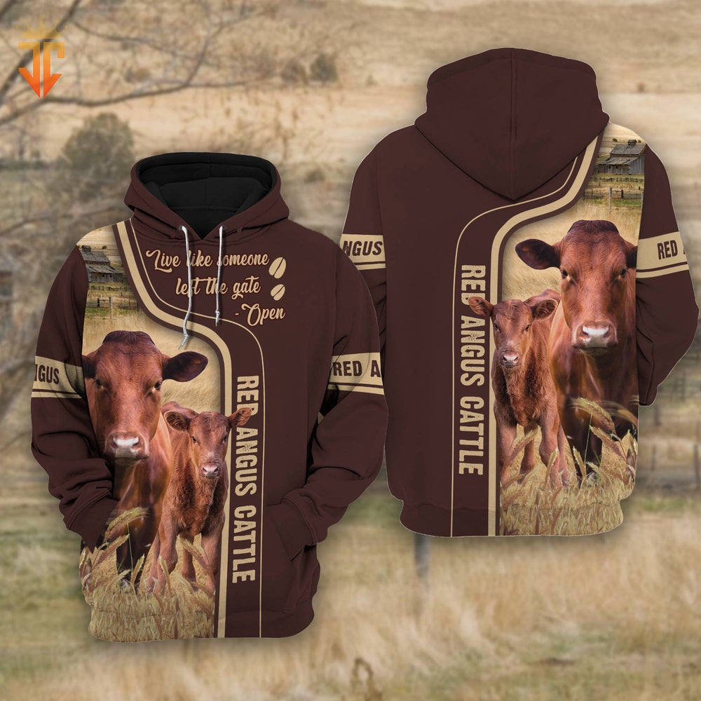 Red Angus Cattle Live Like Someone left the gate open Shirts, Farmer Hoodie, Farm Themed Shirts, Farm Tee Shirts