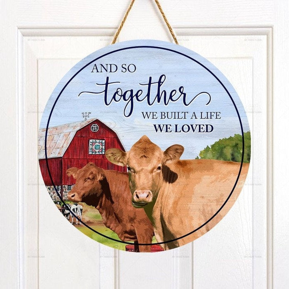 Red Angus Cattle Lovers And So Together Round Happy Halloween Wooden Sign, Farm Wood Sign, Farmhouse Decor Wooden Signs